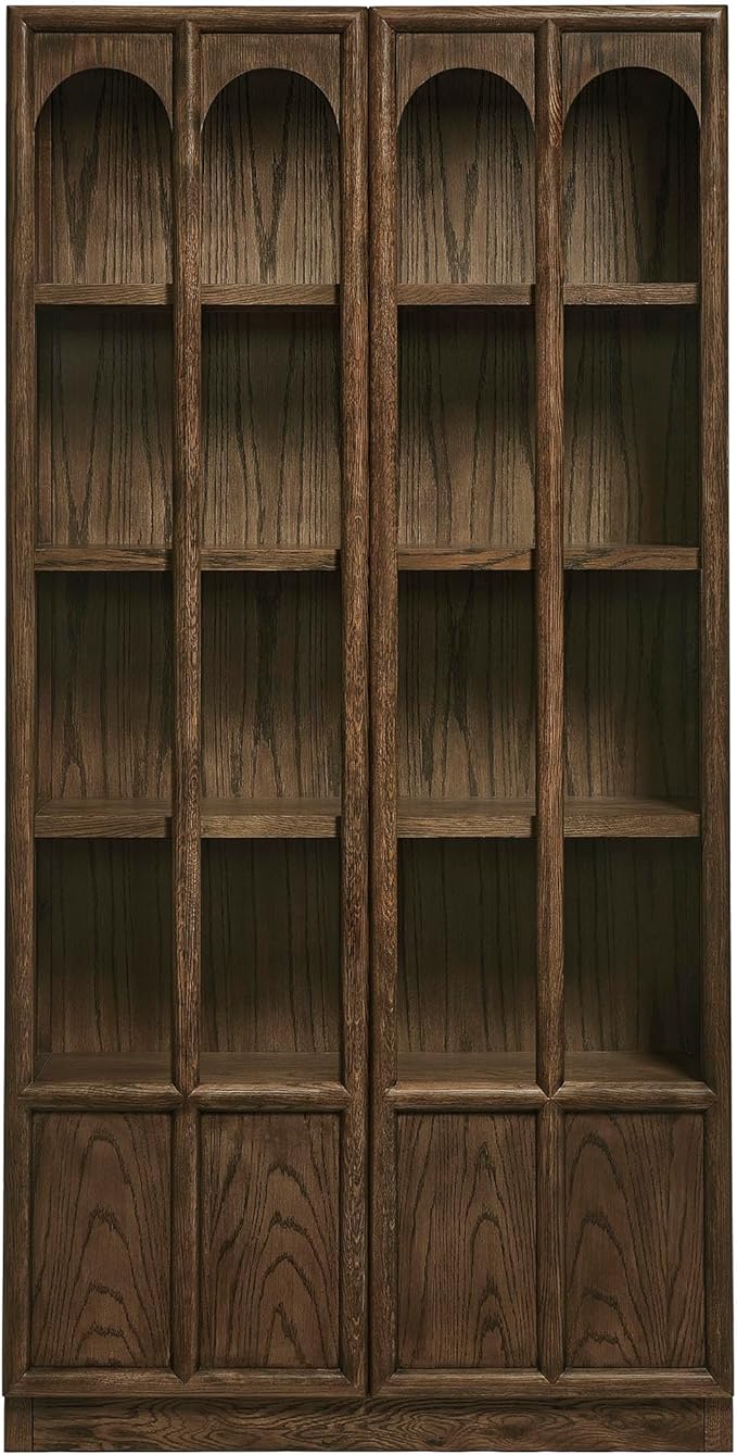 Modway Anwen 79" Wood Display Cabinet with Glass Doors in Walnut – Modern China Cabinet with Arched Door Detail – Large Curio Cabinet for Collectibles - Image 7