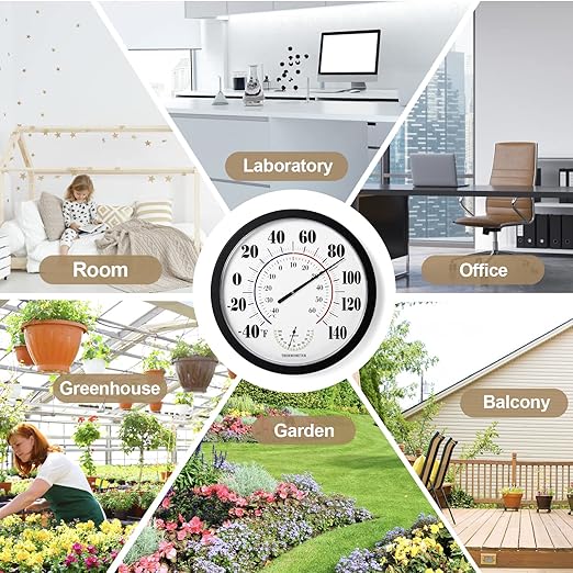 Indoor Outdoor Thermometer Wall Large Numbers Thermometer No Battery 10" Hanging Digital Weather Hygrometers for Home Garden Outside Patio Decor (Black) - Image 3