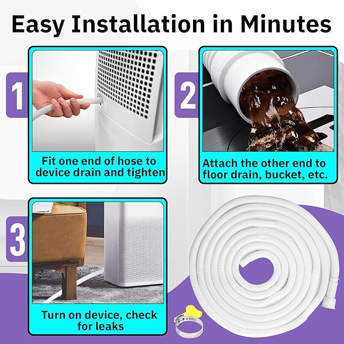 16.5FT Portable Dehumidifier DrainHose - Cuttable Rubber Adapter & Clamp, Flexible Universal AC Replacement Hose Kit - Image 4