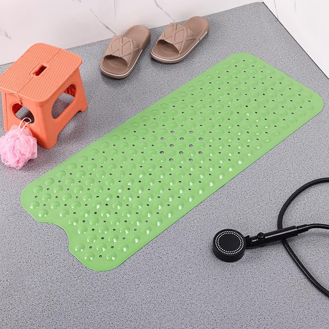 Anti-Slip Bathtub Shower mat, 39.3×15.7 inch（Approximately 100 × 40cm） Soft Oversized Machine Washable Non-Slip Bathtub mat with Drainage Holes, Bathroom Floor Suction Cup.（1-Opaque Pea Green） - Image 8