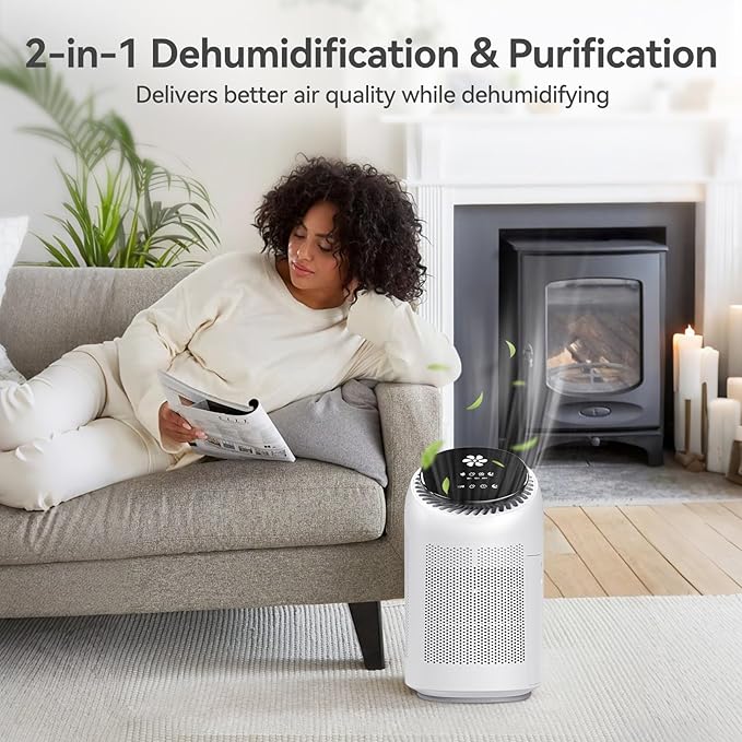 Dehumidifier with Purification Function for Home, Small Dehumidifier for Bedroom with Drain Hose, HEPA Filter & Auto-Off, Ultra-Quiet Sleep Mode, Timer, Ideal for Bedroom, Bathroom, Closet, RV - Image 6