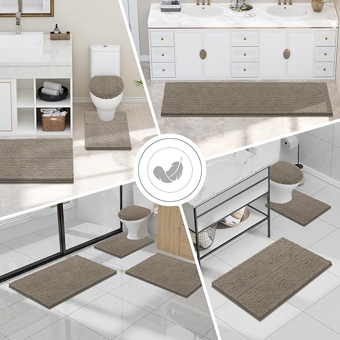 Smiry Luxury Chenille Bathroom Rugs 24x16, Extra Soft and Absorbent Shaggy Bath Mat, Machine Washable, Non-Slip Plush Carpet Runner for Tub, Shower, and Floor, Home Decor Accessories, Latte - Image 7