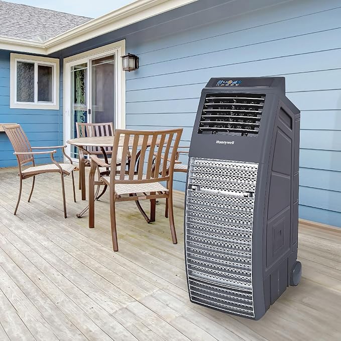 Honeywell Outdoor-Safe Portable Evaporative Swamp Cooler & Fan with GFCI Cord, Powerful 36Ft Airflow with Drink Holders, Gray - Image 2