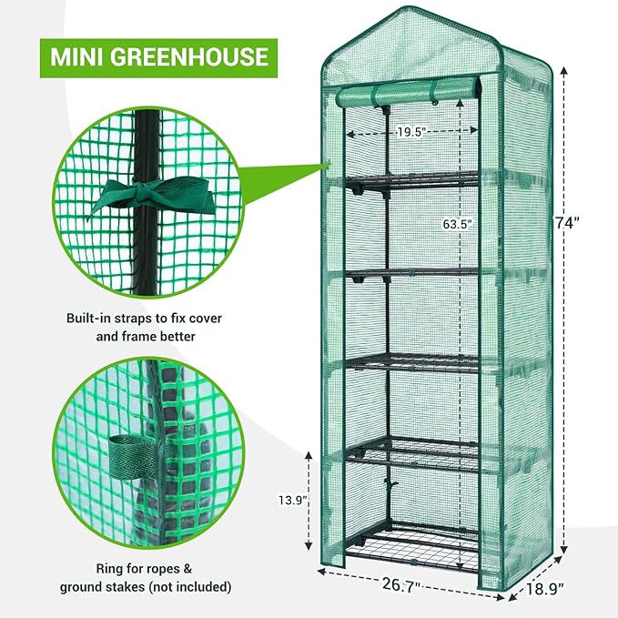 Mini Greenhouse for Indoor Outdoor: Ohuhu Small Plastic Plant Green House 5-Tier Rack Stand Portable Greenhouses with Durable PE Cover for Seedling, Ideal Gardening Gifts for Women Men - Image 4