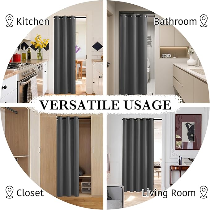 RYB HOME 100% Blackout Room Divider Curtains for Sliding Glass Door, Extra Wide Thermal Insulated Privacy Curtains for Bedroom/Patio Door/Living Room/Open Closet, Grey, W100 x L84, 1 Panel - Image 5