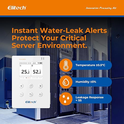 Elitech WiFi Temperature and Humidity Data Logger, 2.4GHz/5GHz Real-time Monitor with Water Leak Detector, Cloud Storage, App and Email Alerts, Includes 10M Patch Cord, RCW-800W-WI, -40°F to 176°F - Image 2