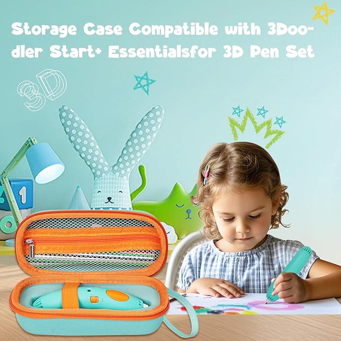Case Compatible with 3Doodler Start+ Essentials for 3D Pen Set for Kids, Carrying Holder Fit for Printing Pens,Storage Organizer for Printing Filament Refill,Micro-USB Charger (3D-01-Light Blue) - Image 6