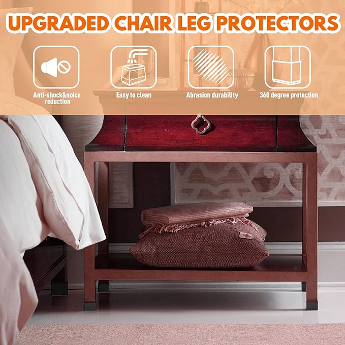 Rectangle Chair Leg Protectors for Hardwood Floors,16 PCS Silicone Covers to Protect Wood Tile Floors Felt Pads Furniture Leg Caps Reduce Noise. Easy to Move. (Black, 0.75 x 1 Inch,Rectangular) - Image 5