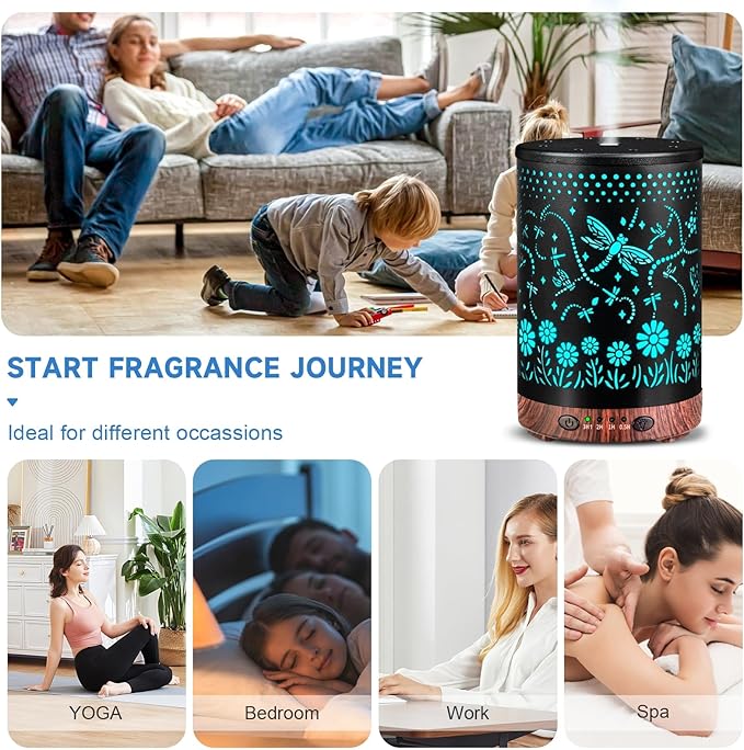 Essential Oil Diffuser 120ML Metal Aromatherapy Diffuser with Timer, Cool Mist Humidifier with Auto Shut-Off & 7 Color Lights for Home Office Spa (Dragonfly) - Image 7