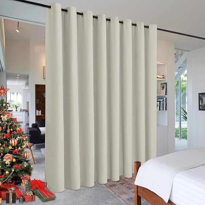 RYB HOME Blackout Office Room Divider Energy Efficient Furniture Protected Large Panel for Wall Space, Easy Hang on Rods or with Hooks for Dressing Room, Wide 15ft x Long 8ft, Natural, 1 Panel by RYBHOME