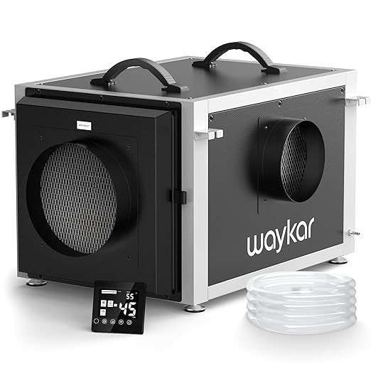 Waykar 158 Pints Crawl Space Dehumidifier with Remote Control and Pump, Dual Duct HVAC Commercial Whole-House Dehumidifier for Basement, Industry Water Damage Unit - 5-Year Quality Coverage by Waykar