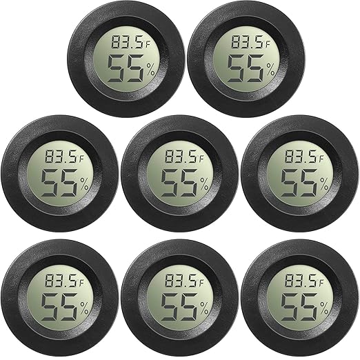 Weewooday 8 Pcs Mini Hygrometer Thermometer Round Digital Humidity Gauge Monitor Electronic Humidity Temperature Meter LCD Display Indoor Outdoor Hygrometer Thermometer for Home Kitchen (Black) by Weewooday