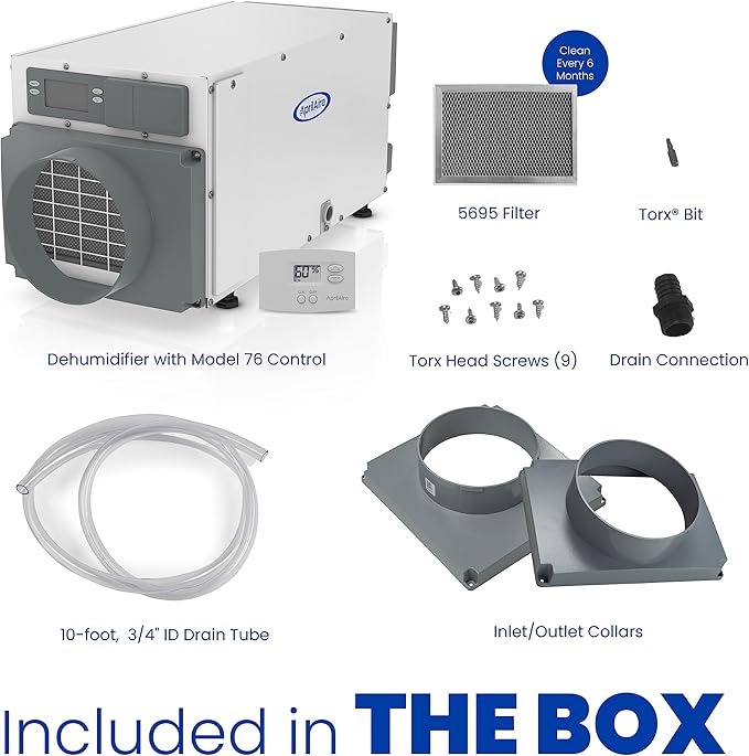 AprilAire E070 Pro 70-Pint Crawl Space Dehumidifier + Model 76 Wall Mount Control, Whole-House Dehumidifier for Basement, Crawlspace, or Whole Home up to 2,200 sq. ft. - Image 2