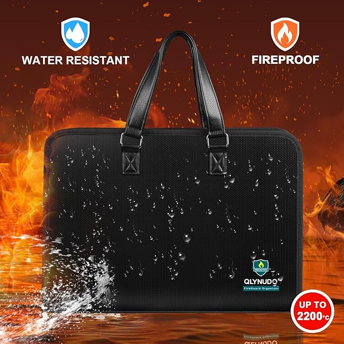 Fireproof Document Box with Handle (14.7" x 10.4") - 13-Pocket Expanding Accordion File Folder, Water Resistant Important Paper Organizer for Estate Planning, Wills (Not a Ring Binder) - Image 2