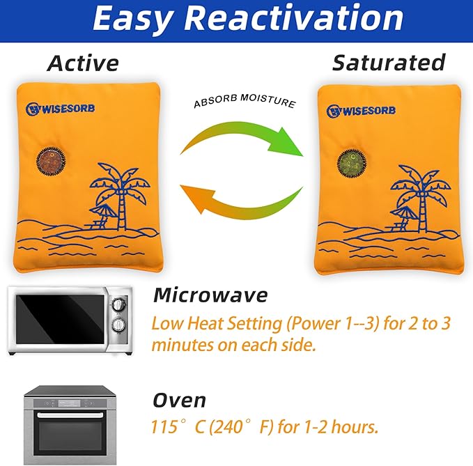 500g 2pcs Rechargeable Car Dehumidifier Moisture Absorbers Bags, Reusable Desiccant Color Indicating Silica Gel Packets, Microwave Reactivated Visible Desiccant Packs for Car Closet Basement - Image 4