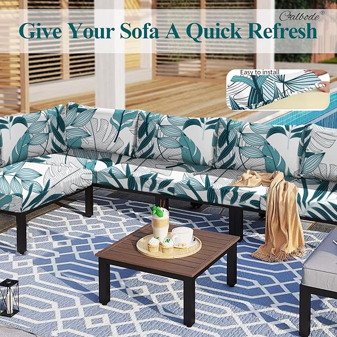 14Pcs Stretch Patio Cushion Cover Outdoor Cushion Cover Replacement Slipcovers Indoor and Outdoor Chair seat Covers Blue Botanical Print Patio Furniture Protector(Cover Only) - Image 7