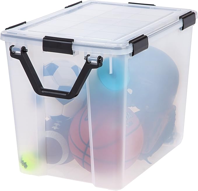 IRIS USA WeatherPro 103 Qt Storage Bins with Lids, 2 Pack, BPA-Free Plastic Gasket Box with Tight Latch and Seal, Stackable Nestable Tote Tub - Clear/Black - Image 8