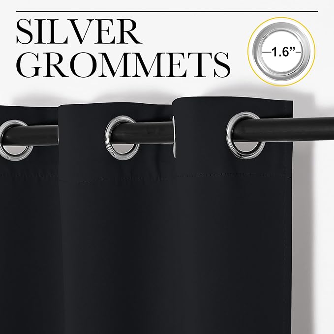 NICETOWN Light Reducing Grommet Curtain - (W120 x L102, Black, 1 Piece) Tripe Woven Textured Soft Curtain Panel for Living Room, Large Window Drape - Image 2