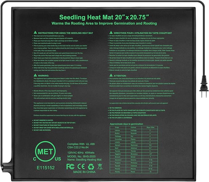 Seedling Heat Mat 20" x 20.75" Warm Hydroponic Plant for Indoor Gardening Germination Starting, Waterproof Durable by HYDGOOHO