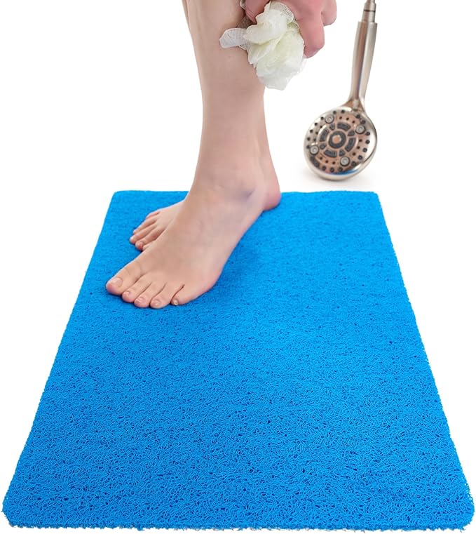 ENKOSI Loofah Non-Slip Shower and Bath Mat - Soft Cushioned Comfort - No Suction Cups for Smooth or Textured Tubs - Fast Draining - Safety for Bathroom, Family, Kids, and Elderly (24x16 Blue) by ENKOSI