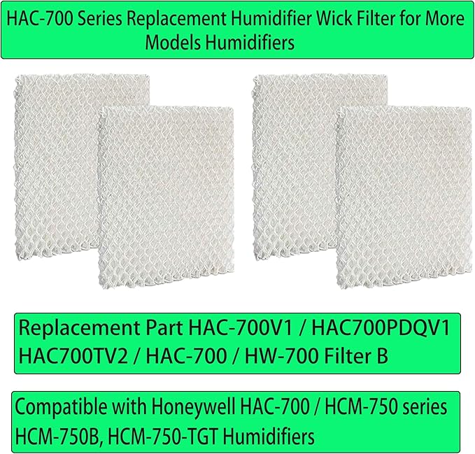 HAC-700 HW-700 Replacement Wick Filter: Replace for Honeywell HAC-700V1 HAC700PDQV1 HAC700TV2 HCM-750 HCM-750B Humidifiers Filter B - 4 Pack, White - Image 3