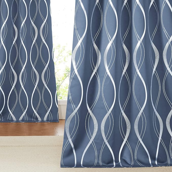 NICETOWN Living Room Curtains 102" Length 2 Panels Burg, Stone Blue, Extra Long Blackout Curtains and Drapes for Large Window, Foil Printed Wave Lines Energy Saving Thermal Insulated Draperies by NICETOWN