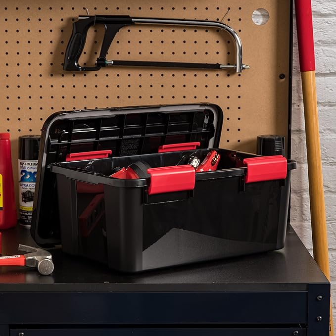 IRIS USA WeatherPro 19 Qt Storage Bins with Lids, 6 Pack, BPA-Free Plastic Gasket Box with Tight Latch and Seal, Stackable Nestable Tote Tub - Black/Red - Image 3
