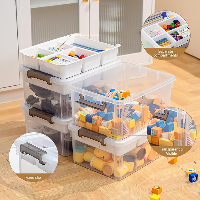 Citylife 17 QT Plastic Storage Box with Removable Tray Craft Organizers and Storage Clear Storage Container for Organizing Bead, Tool, Sewing, Playdoh, 2 Packs - Image 4