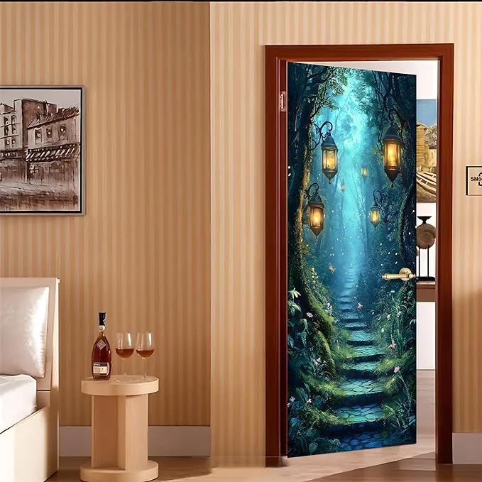 3D Door Stickers, Peel and Stick Vinyl Wallpaper ，Self-Adhesive Mural for Home Decor 30.3" W x 78.7" H (Forest Trail -1, 30.3" W x 78.7" H) - Image 7