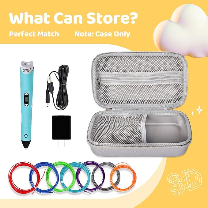 Case Compatible with 3Doodler Start+ Essentials for 3D Pen Set for Kids, Carrying Holder Fit for Printing Pens, Storage Organizer for Printing Filament Refill, Micro-USB Charger (3D-04A-Grey) - Image 5