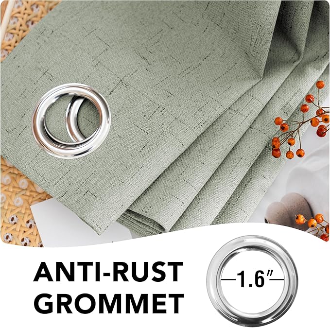 H.VERSAILTEX Primitive Linen Curtains 100% Blackout Curtain Drapes Burlap Fabric Curtains with White Thermal Insulated Liner, Grommet Top Drapes Living Room/Bedroom (2 Panels, 42 x 84 Inch, Sage) - Image 6