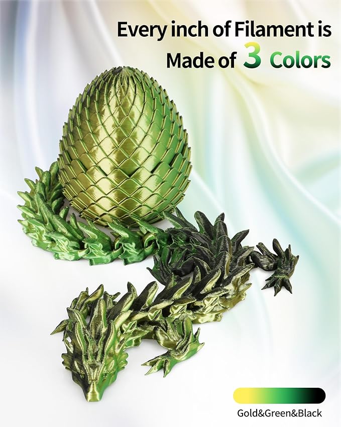 LANDU Silk Tri-Color PLA Filament 1.75mm 1Kg,Triple Color Silk PLA Filament, Silk Rainbow PLA Filament,Neatly Wound 3D Printer Filament,3 in 1 Multi Color Filament +/-0.02mm, Silk Gold Green Black - Image 2
