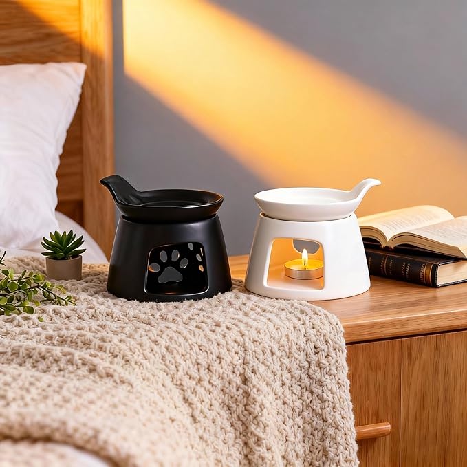 Ceramic Wax Melt Burners,Tea Light Candle Warmer,Essential Oil Burner,Candle Wax Burner Humidifier Yoga Aromatherapy Fragrance Diffuser for Living Room,Bedroom,Office Decoration,White,4 * 5IN - Image 7