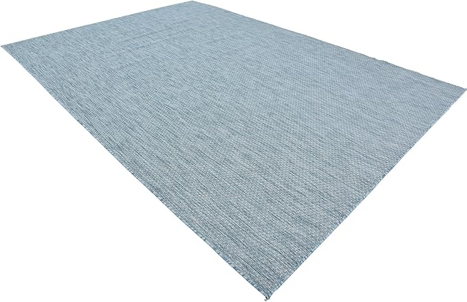 Unique Loom Collection Casual Transitional Solid Heathered Indoor/Outdoor Flatweave Area Rug (8' x 11' 4" Rectangle, Aquamarine/Ivory) - Image 4