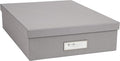Bigso Oskar Fiberboard Label Frame Document Letter Box - File Organizer Box for Important Paperwork - Document Storage with a Lid & Metal Label Window - 3.3 in x 10.2 in x 13.8 in - Grey by Bigso
