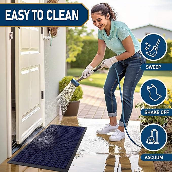 Smiry Front Door Mat Outside Entrance, Heavy Duty Natural Rubber Doormat, Non Slip, Trap Dirt and Moisture, Easy Clean, Low Profile Welcome Floor Mats for Indoor Outdoor Entry, 59x23 Inch, Navy Blue - Image 5