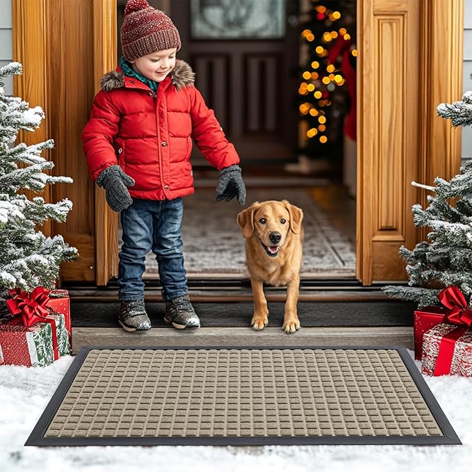 Smiry Front Door Mat Outside Entrance, Heavy Duty Natural Rubber Doormat, Non Slip, Trap Dirt and Moisture, Easy Clean, Low Profile Welcome Floor Mats for Indoor Outdoor Entry, 47x23 Inch, Beige - Image 8