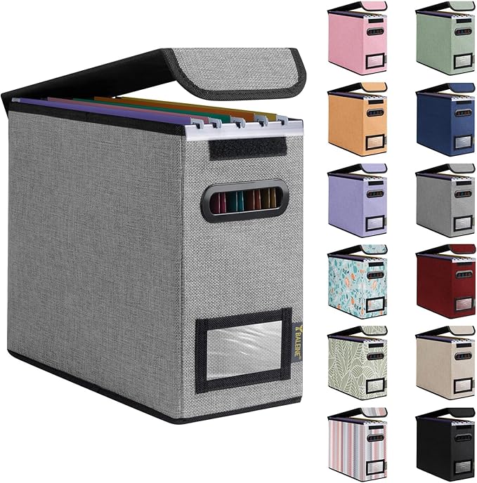 BALEINE File Organizer Box with Lid, Collapsible File Folder Organizer with Plastic Slide, Hanging File Folder Box for Office Document Storage (1 Pack, Grey, S) by BALEINE