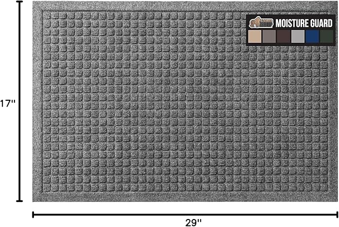 GORILLA GRIP Front Door Mat, Indoor Outdoor Ultra Absorbent HydroAbsorb Doormat, Absorbs Up to 1.7 Cups of Water, Stain and Fade Resistant, Rubber Backing Doormats, Captures Dirt, 29x17 Grey - Image 2