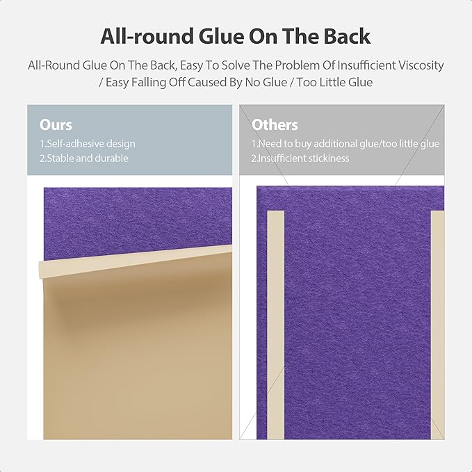 12 Pack Acoustic Panels Self Adhesive Sound Proof Foam, High Density Sound Acoustic Panel, 16X12X0.4 Inch 4:3 Rectangle Panels in Home, Office, Reccording Room, Studio,and More(Violet) - Image 4