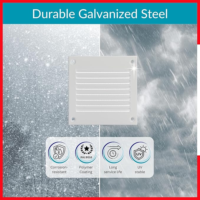 2x2 Vent Cover (Duct Opening) - White HVAC Return Air Grille for Wall and Ceiling - Metal AC Vent Cover with Mesh - Rectangular Ventilation Register - External Dimensions: 3.94" W x 3.94" H - Image 3