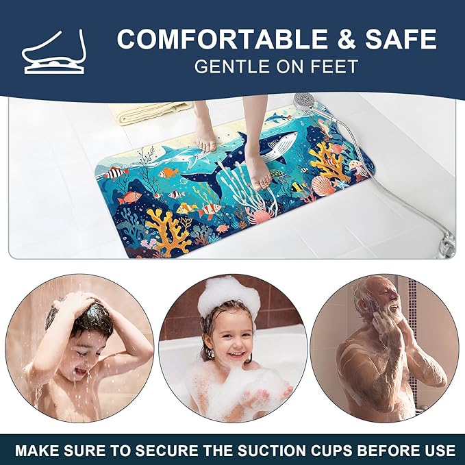 XIYUNTE Baby Bath Mat for Tub Non Slip Kids Bath Mat - 40"x16" Extra Long Bathtub Mat Non Slip Kids, Eco-Friendly Toddler Bath Mats with Suction Cups for Secure Grip, Easy to Clean & Easy Drying - Image 8