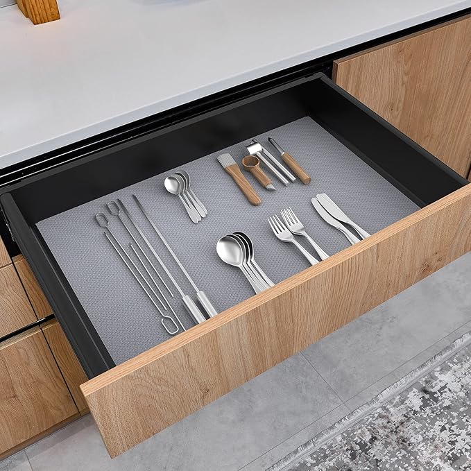 Shelf Liners for Kitchen Cabinets Refrigerator Liners Waterproof Kitchen Cupboard Liner Non-Slip Drawer Mats Non Adhesive Fridge Mats for Shelves - Clear 11.8 x 118 Inches - Image 3