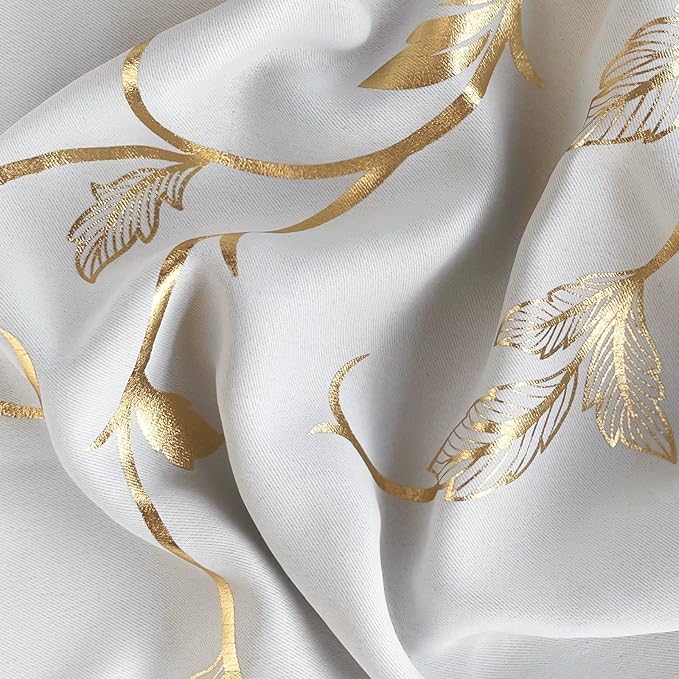 BUHUA Blackout Small Window Curtains for Kitchen and Bedroom Gold Foil Print Flower Grommet Short Thermal Insulated Room Darkening Curtains, Greyish White, 34Wx24L, 2 Panels - Image 7
