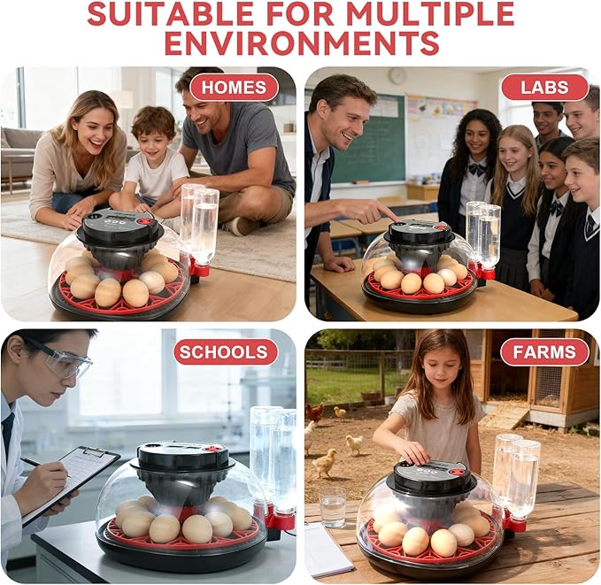 Explore+ 12 Egg Incubator for Beginners, Multi-Level Adaptive Humidity (Auto-Refill & Dual-Bottle) & Stable Temp Control, Auto Egg Turning, Real-Time Display, Candler for Hatching Poultry Eggs - Image 9