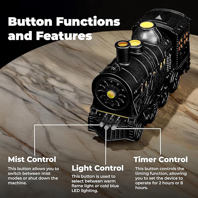 OMEO Black Small Train Aromatherapy Humidifier & Essential Oil Diffuser - Dual Mist, Quiet Ultrasonic, 300ML Tank, Remote Control, LED Light, Air Purifier for Home, Office, and Bedroom Use - Image 4