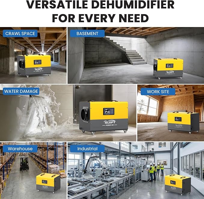 145 Pints Commercial Dehumidifier with Pump & Drain Hose for Crawl Spaces, Basement, Industry Water Damage Unit, Up to 6000 Sq Ft, Automatic Defrost, Adjustable Humidity Control, Compact, Portable - Image 7