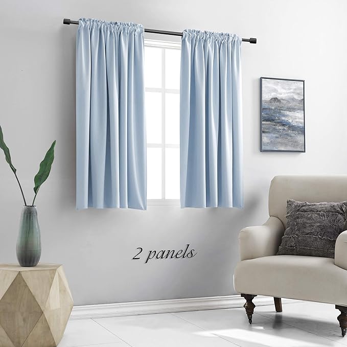 DONREN 48 Inch Curtains Light Blue Blackout Curtains - All Season Thermal Insulated Rod Pocket Curtain Panels for Kids Room (2 Panels,52 W by 48 inches Long) - Image 2