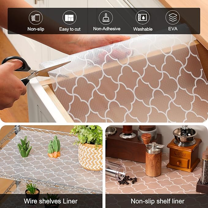 Cooyes Shelf Liner – Premium Non-Adhesive Cabinet & Drawer Liner for Kitchen – Waterproof Shelf Paper with Modern Pattern – Durable EVA Cabinet Mat – Easy to Cut (17.5" W x 197" L) - Image 4