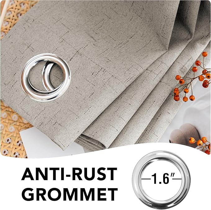 H.VERSAILTEX Blackout Drapes Linen Blackout Curtains 84 inch Length 2 Panels Set, 100% Blackout Thermal Insulated Textured Curtain Anti-Rust Grommet Curtains with White Liner, Stone - Image 6